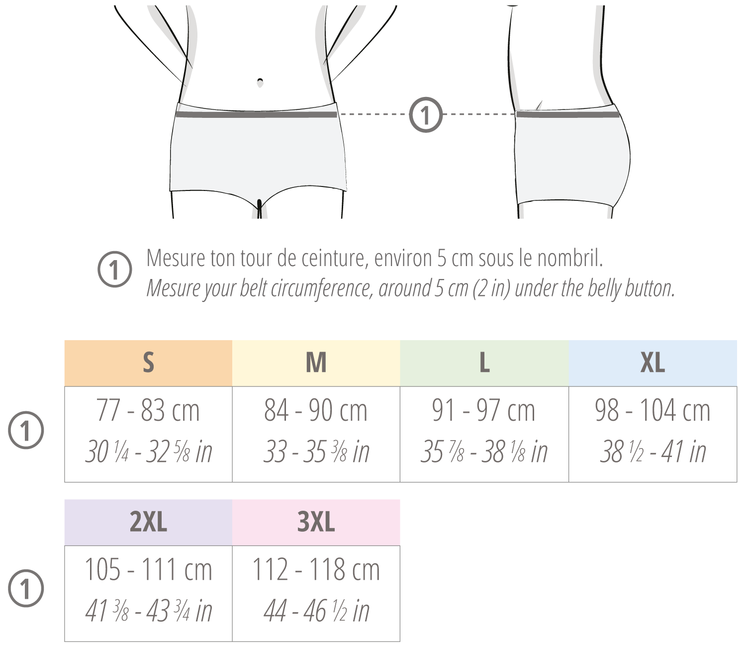 tableau mesures lingerie culottes fitiyoo ↔